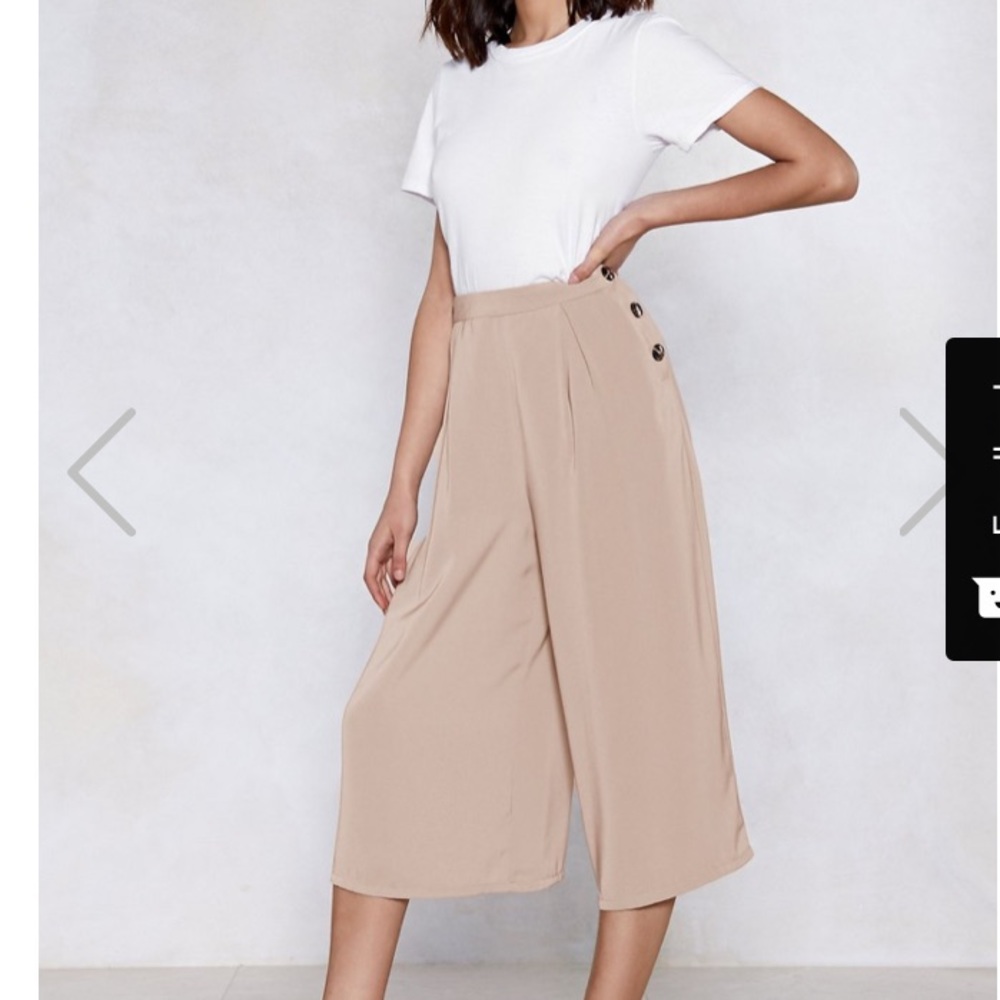 Nasty Gal, Culotte Button Pants, Cream, SZ 8, NWT